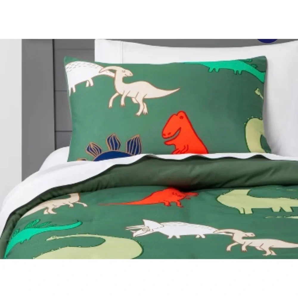 Target Pillowfort Dinosaur Comforter‎ Full/Queen Green EUC